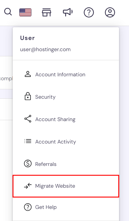 Website migration feature in Hostinger hPanel